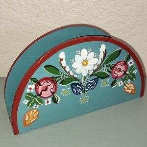 Folk Transylvanian Hand Painted Wooden Napkin Holder Traditional Saxon design